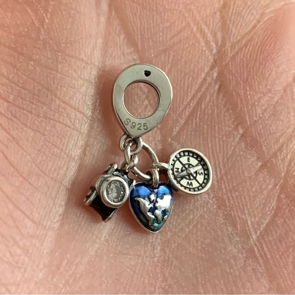 NWOT Camera, Heart & Compass Triple Dangle Charm Sterling Silver 925 - Picture 8 of 12